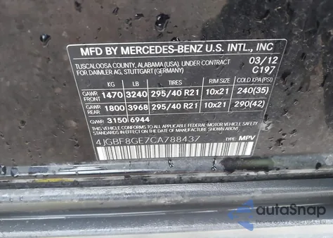 2012 Mercedes-Benz Gl 550 4Matic z USA, uszkodzony, nr VIN 4JGBF8GE7CA788437